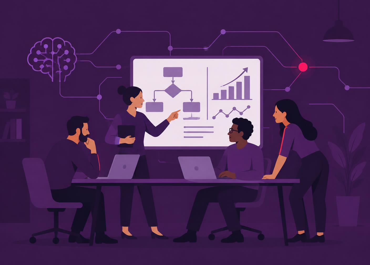 Two Impulse consultants and engineers planning an AI project on a whiteboard