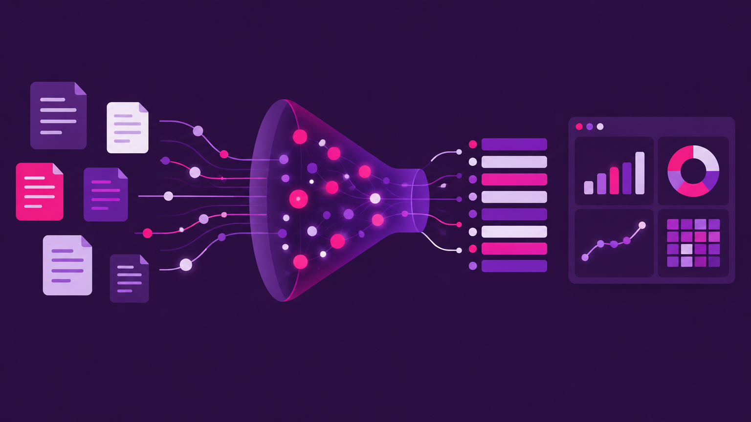 From raw documents to decisions — the AI pipeline ingests public sources, extracts and classifies the data, and delivers structured results to the analyst dashboard.